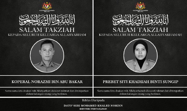 Kerajaan, MINDEF ucap takziah kepada keluarga dua anggota TDM
