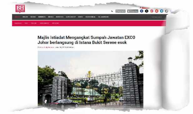 Istiadat angkat sumpah jawatan EXCO Johor ditangguhkan ke esok