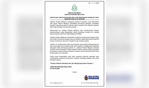 Kes banduan maut, layanan tak wajar: Jabatan Penjara tunggu hasil siasatan PDRM