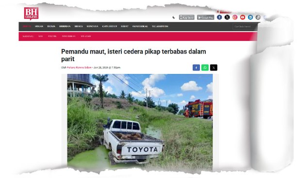 Mengerang kesakitan sebelum lelaki maut pikap terbabas dalam parit