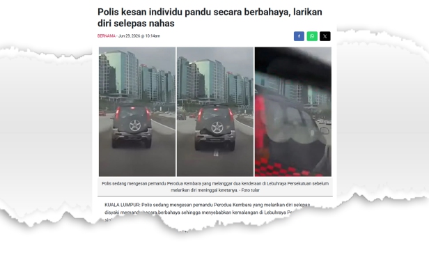 Pandu melulu di Lebuh Raya Persekutuan: Pemandu Perodua Kembara, isteri ditahan