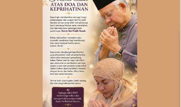 Najib dijadual jalani prosedur perubatan, buang plak berhampiran salur darah
