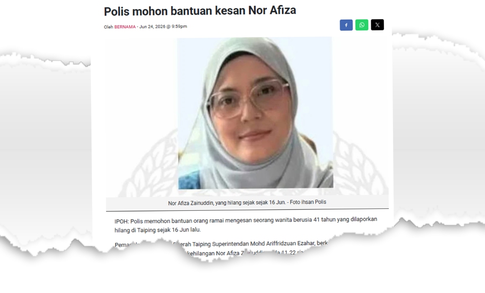 Hilang sejak 16 Jun: Nor Afiza hubungi polis, maklumkan dia sihat, perlu masa untuk bertenang