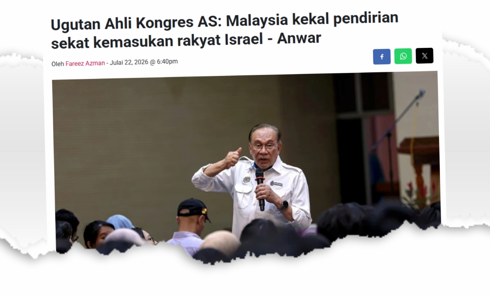 NGO kecam ugutan Ahli Kongres AS berhubung dasar Malaysia terhadap Israel