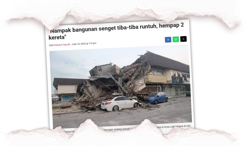Rumah kedai runtuh, hempap kereta: "Tiada pelan, kelulusan PBT bagi kerja ubah suai" - ADUN
